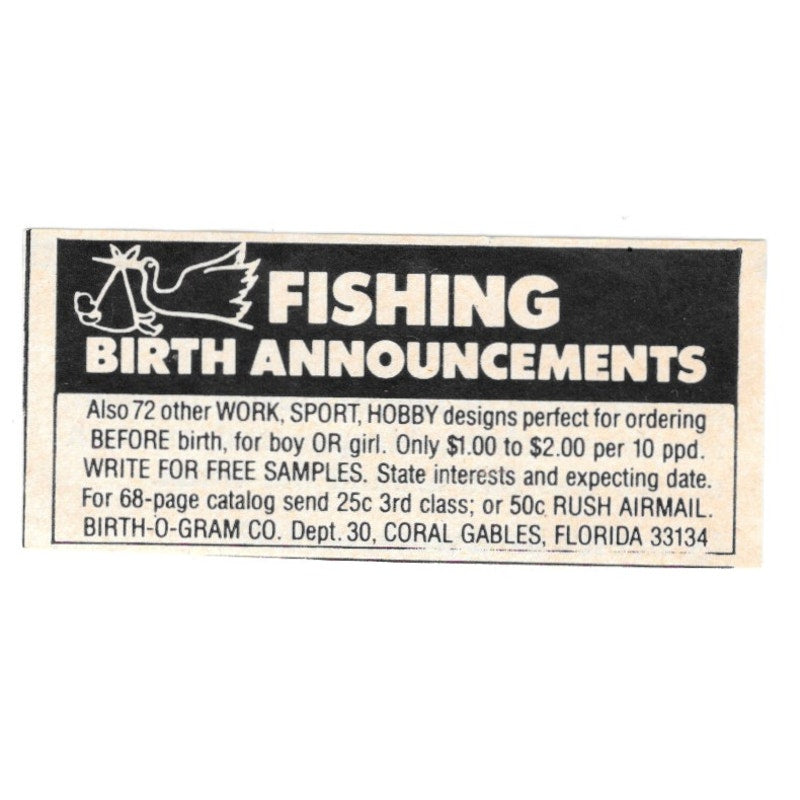 Fishing Birth Announcements Birth-O-Gram Co Coral Gables FL 1977 Ad AF6-S2