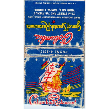 Columbia Spanish Restaurant Tampa FL Vintage Matchbook Cover SF4-Y7