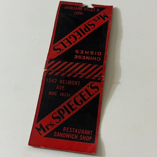 Mrs Spiegels Chinese Dishes 1542 Belmont Ave Vintage Matchbook TB6-MB2-11
