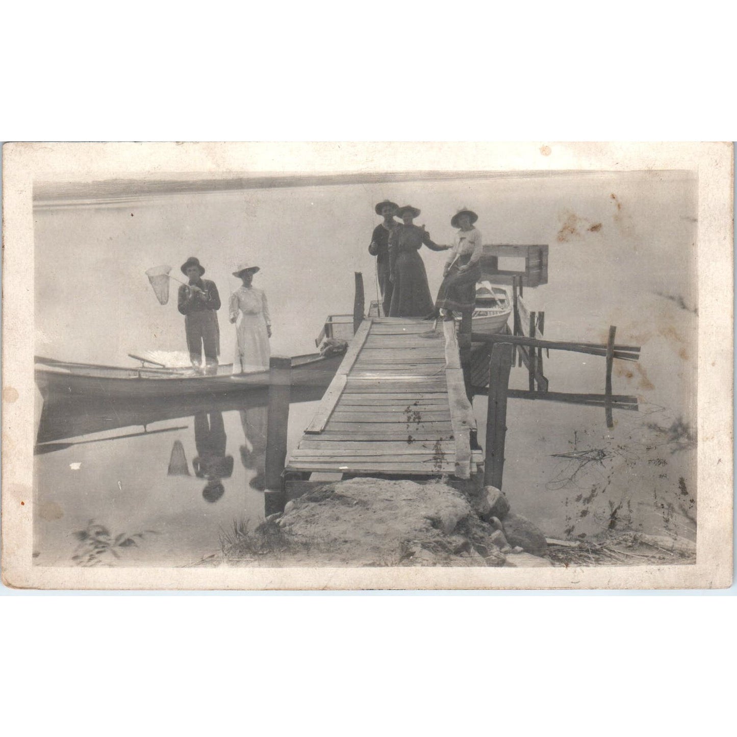 1911 Group of Men and Women Fishing St. Cloud MN Lars Larson RPPC Postcard AE2