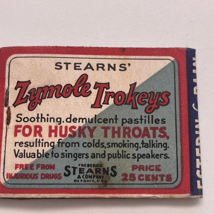 Stearns & Co Zymole Trokeys Astring-O-Sol Vintage Matchbook Cover TB8-MB2-8