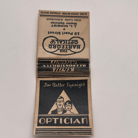 The Hartford Optical Co J.L. Schmidt CT Vintage Matchbook Cover TB8-MB-4