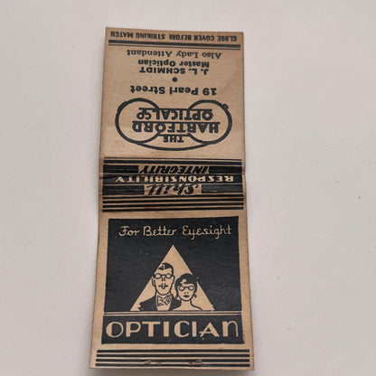 The Hartford Optical Co J.L. Schmidt CT Vintage Matchbook Cover MM2-7