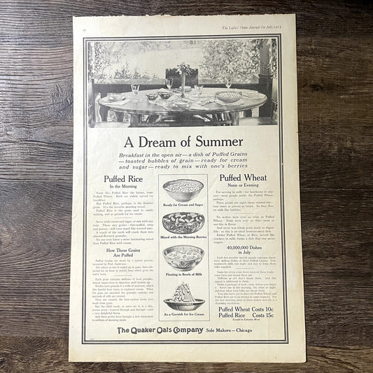 1913 A Dream of Summer Quaker Oats Puffed Wheat Rice Magazine Ad 11x16 V11