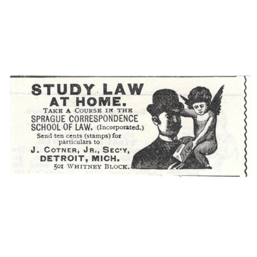 Study Law at Home J. Cotner Jr. Detroit MI c1890 Victorian Ad AE9-CH1