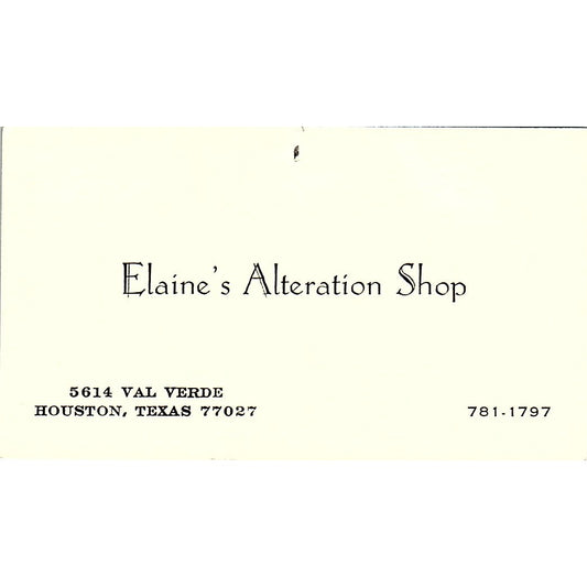 Elaine's Alteration Shop Houston TX Vintage Business Card SSB4-B12