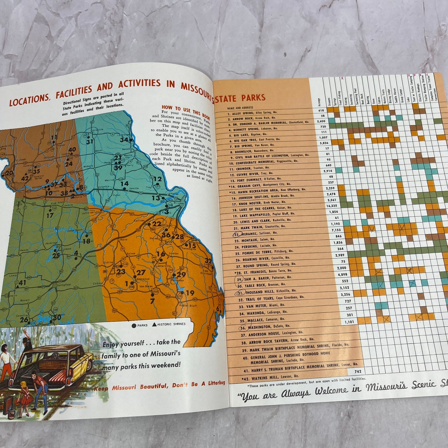 c1965 Missouri State Parks Mid-America Vacationland Travel Guide Book TJ5-E1