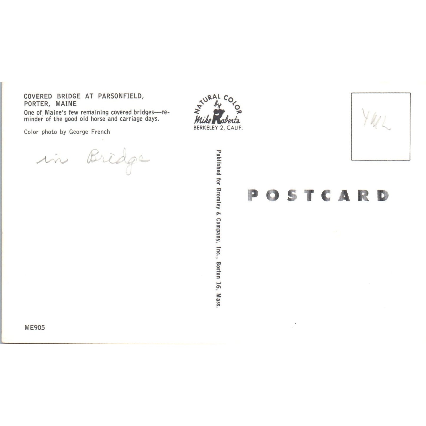Covered Bridge at Parsonfield Porter ME Vintage Covered Bridge Postcard PC17