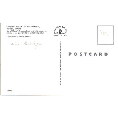 Covered Bridge at Parsonfield Porter ME Vintage Covered Bridge Postcard PC17