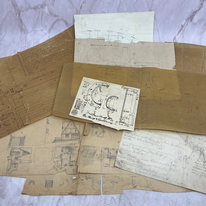 1860-70s Lot of Original Hand Drawn Blueprints, Schematics and Diagrams FL6-11