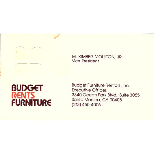 Budget Furniture Rentals, Inc M. Kimber Moulton, Jr Vintage Business Card SF3-B2