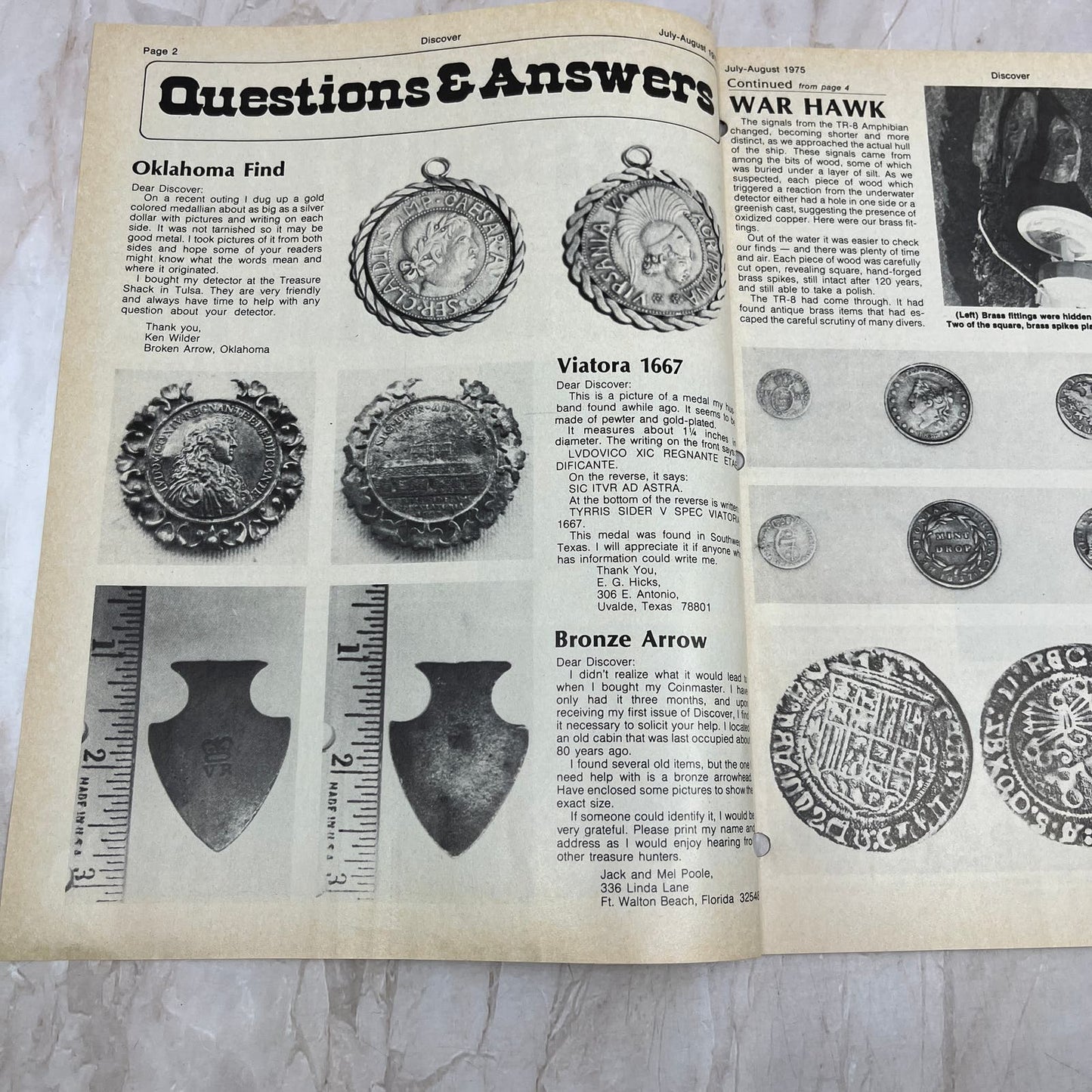 1975 Jul/Aug White's Electronics Discover Newsletter Metal Detector Treasure M19