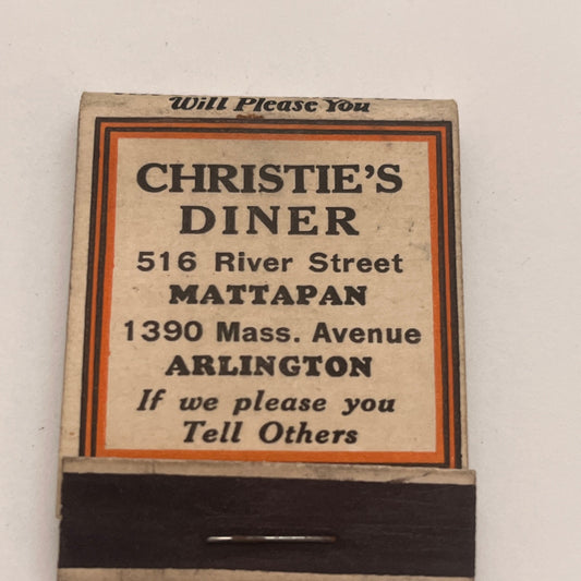 Christie's Diner Mattapan Arlington Vintage Matchbook Cover TB8-MB2-4