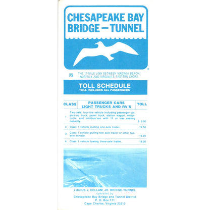 Vintage Chesapeake Bay Bridge Tunnel Toll Schedule TH2-O1
