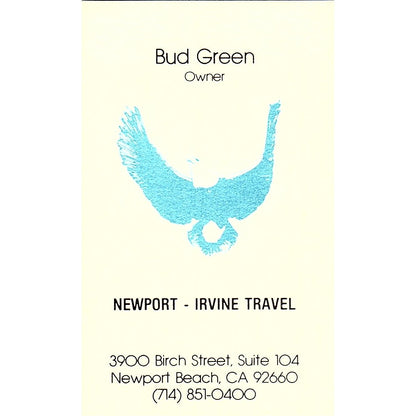 Newport Irvine Travel Bud Green Newport Beach CA Vintage Business Card SB4-B7