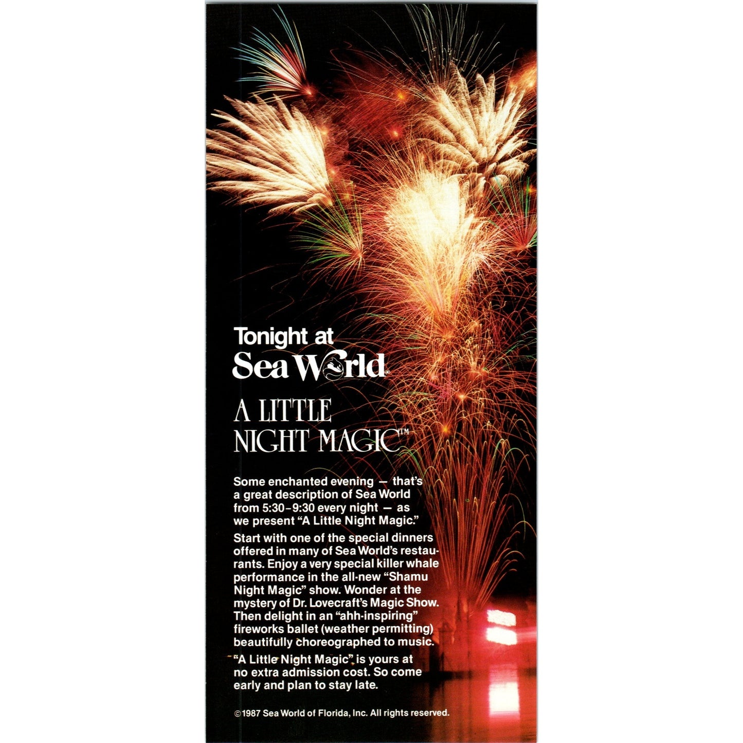 1980s Sea World Orlando Florida Night Magic & Special Values Leaflet TF4-BA