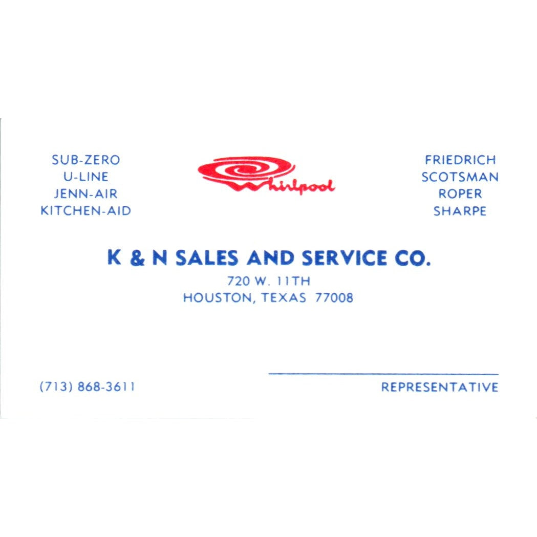 K&N Sales and Service Co Houston TX Vintage Business Card SD8-B13