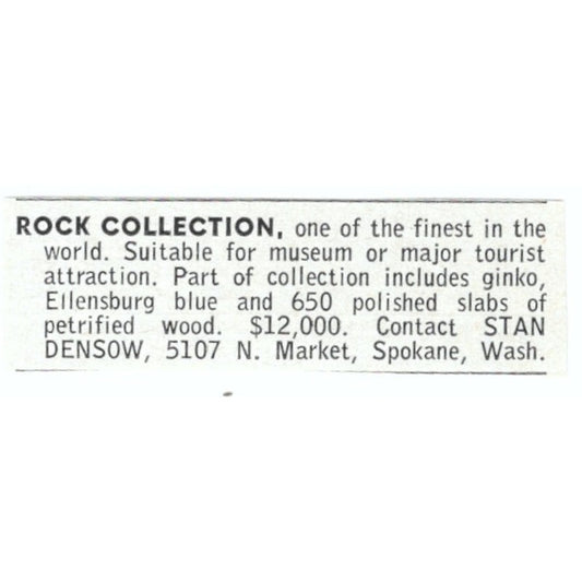 Stan Densow Rock Collection Museum Spokane WA 1964 Magazine Ad AB6-LJS6