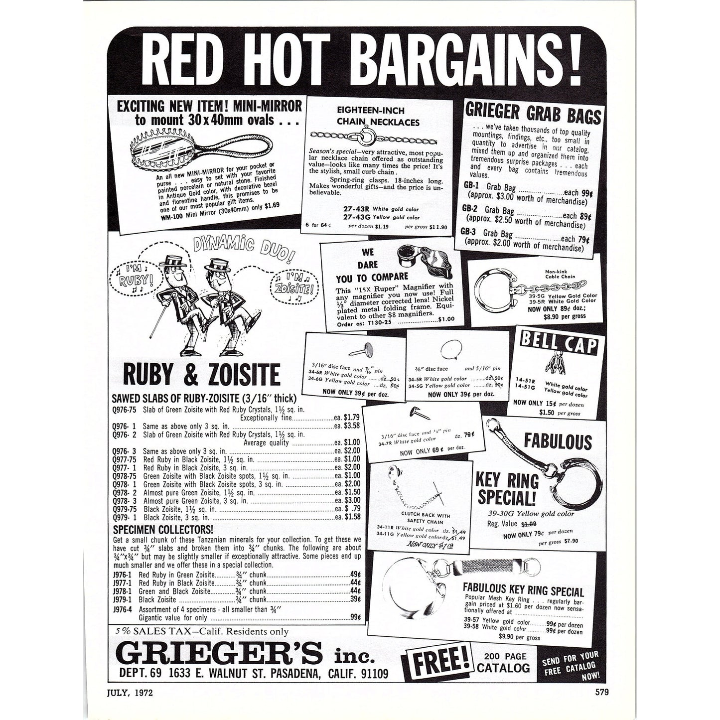 Grieger's Inc Lapidary Pasadena California 1972 Ad AF8-3