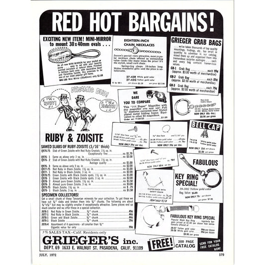 Grieger's Inc Lapidary Pasadena California 1972 Ad AF8-3