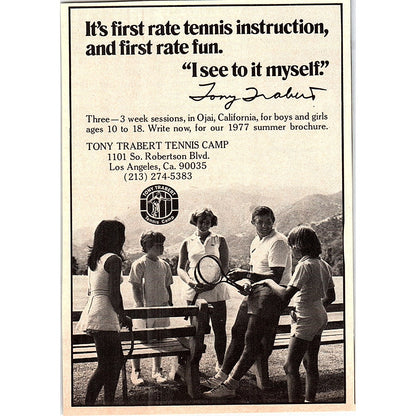 Tony Trabert Tennis Camp Ojai CA 1977 Ad AF3-M1