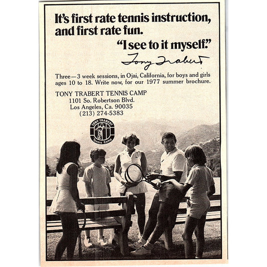 Tony Trabert Tennis Camp Ojai CA 1977 Ad AF3-M1