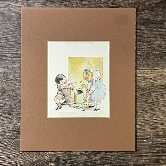 Vintage Dutch Children Playing In Garden Illustration Matted Art Print 8x10 V4