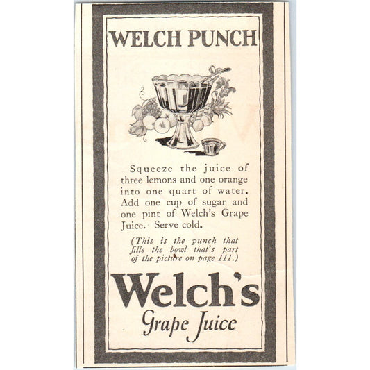 Welch's Grape Juice Fruit Punch Recipe 1924 Magazine Ad AF7-LJ1