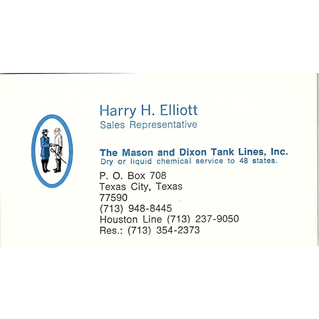 The Mason & Dixon Tank Lines Harry H Elliott Houston Texas Business Card SB4-B6