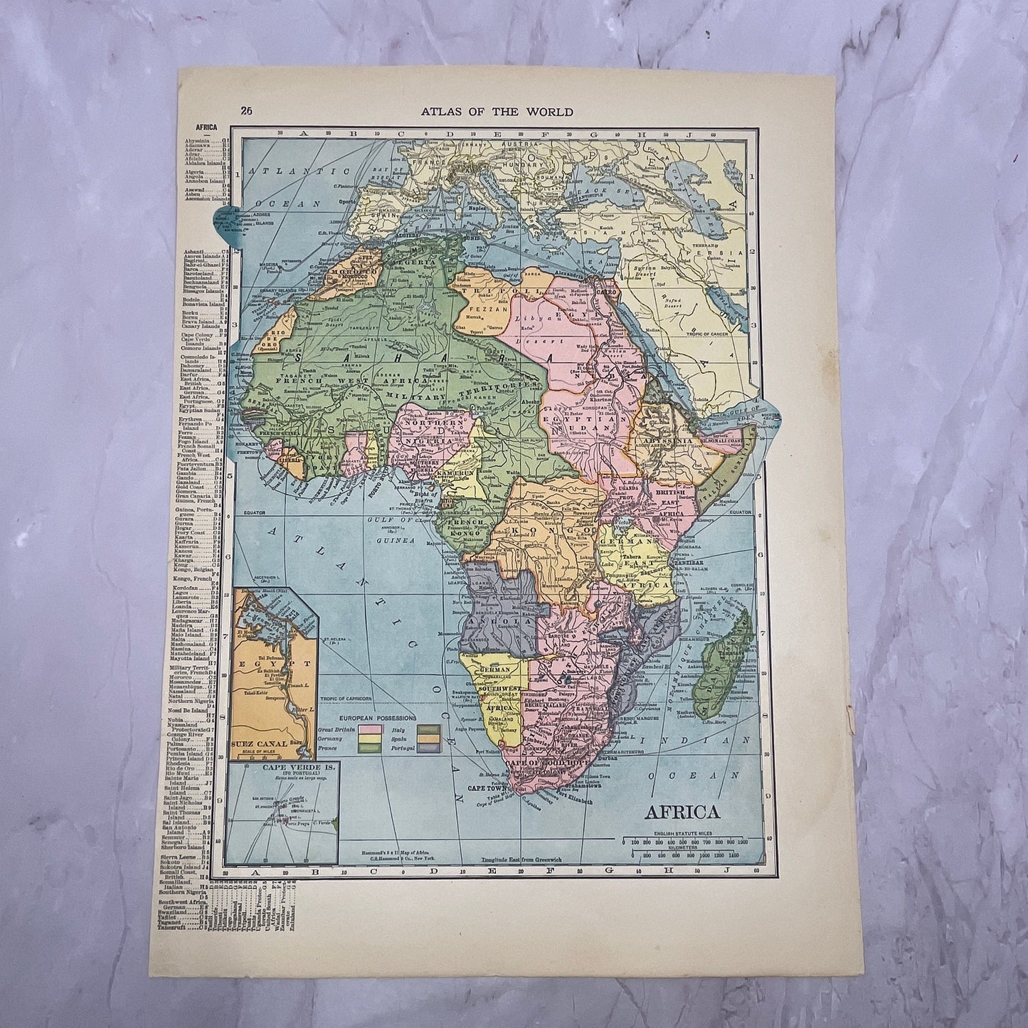 Map of Africa, Southern South America Double Sided 1910 Print V14-7