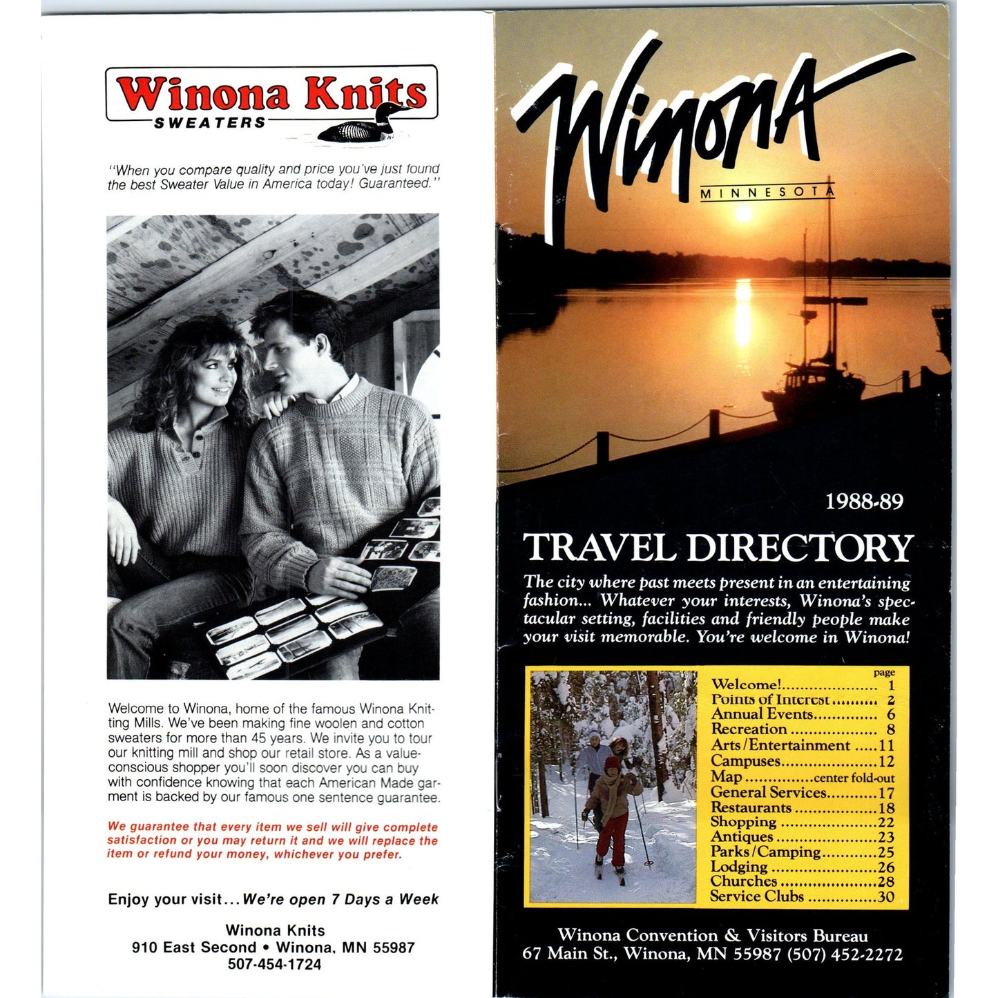 1989 Winona MN Travel Directory Map & Fold Out Travel Brochure TF4-B1