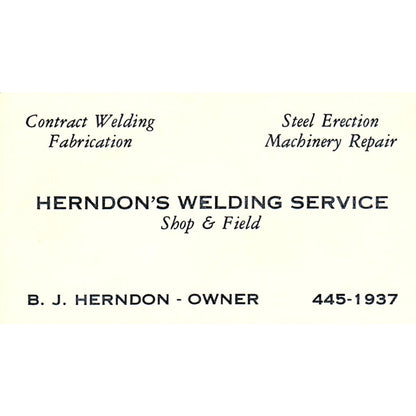 B.J. Herndon Welding Service Shop & Field Vintage Business Card SC9-B12