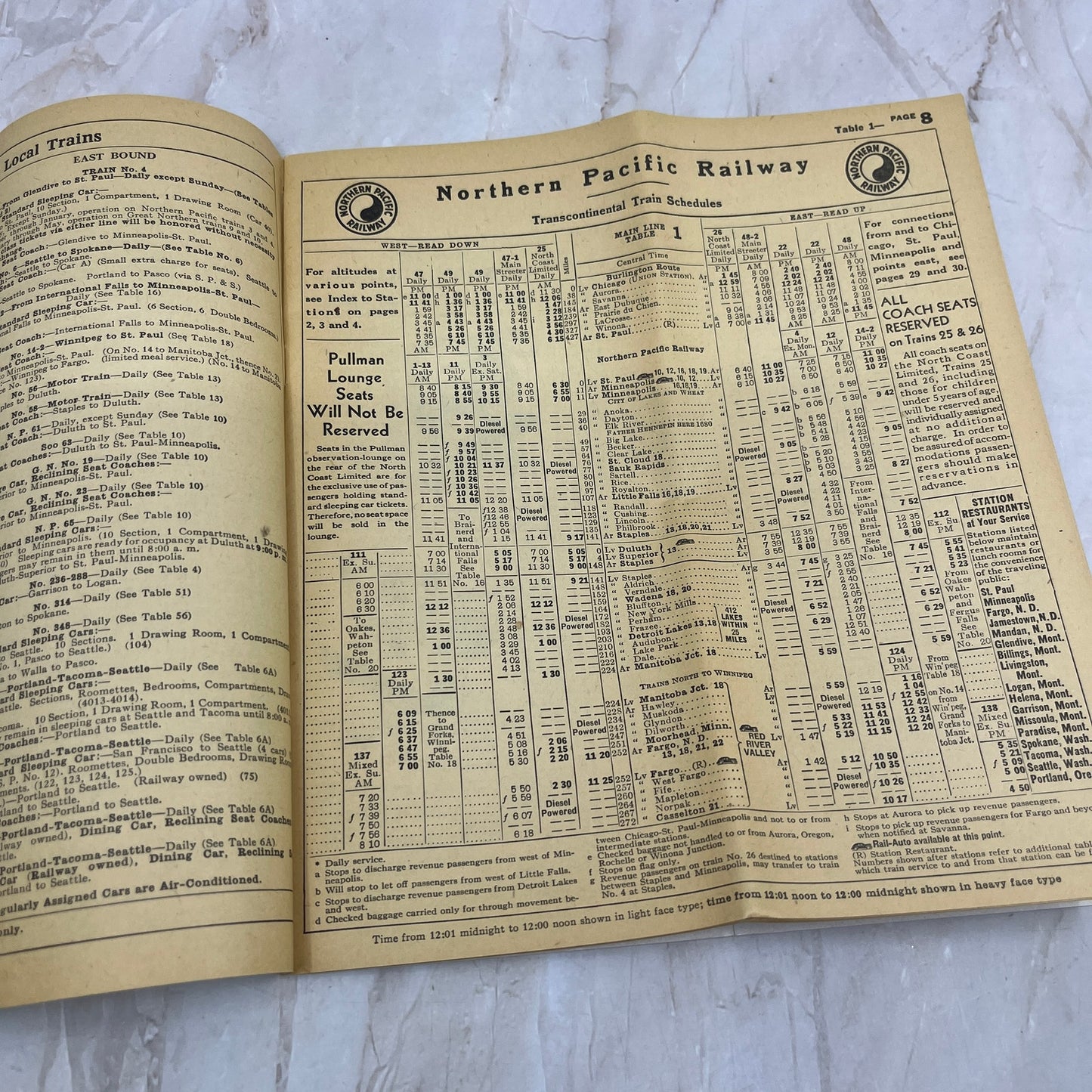 1954 Fall-Winter Northern Pacific Railway North Coast Ltd Timetables L4-3