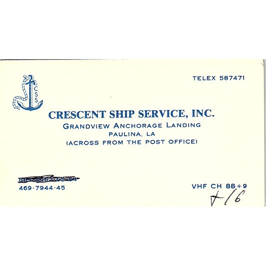 Crescent Ship Service Inc Paulina LA Vintage Business Card SD9-B9