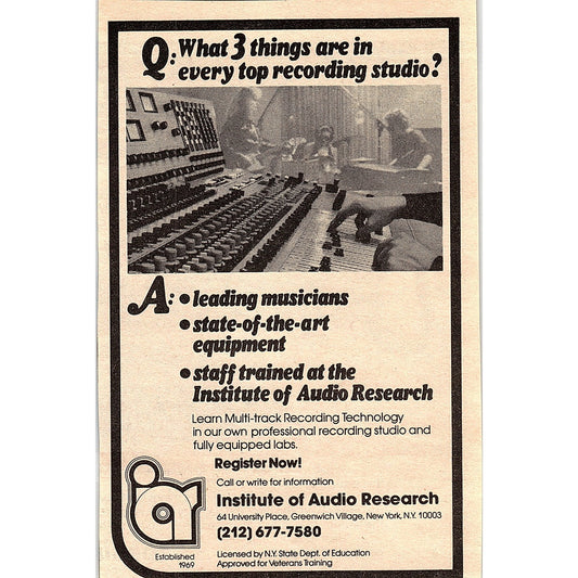 Institute of Audio Research Greenwich Village NY 1984 Ad AF8-H1