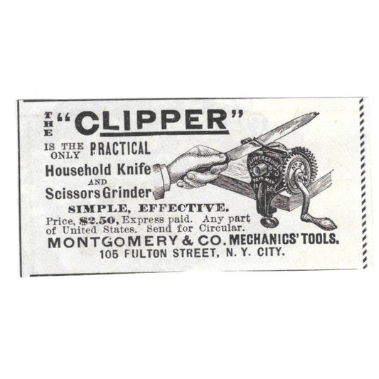 The Clipper Knife & Scissor Grinder Montgomery & Co c1890 Victorian Ad AE9-CH2