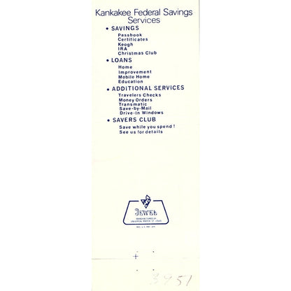 Kankakee Federal Savings Illinois Vintage Matchbook TB6-MB2-8