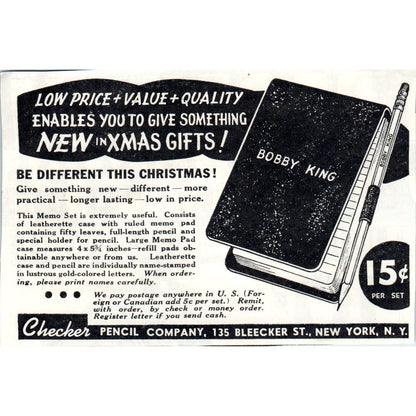 Checker Pencil Co New York NY 1930s Magazine Advertisement AE4-I1