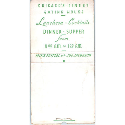 Fritzel's Chicago Mike Fritzel Joe Jacobson Vintage Matchbook Cover SF4-Y6
