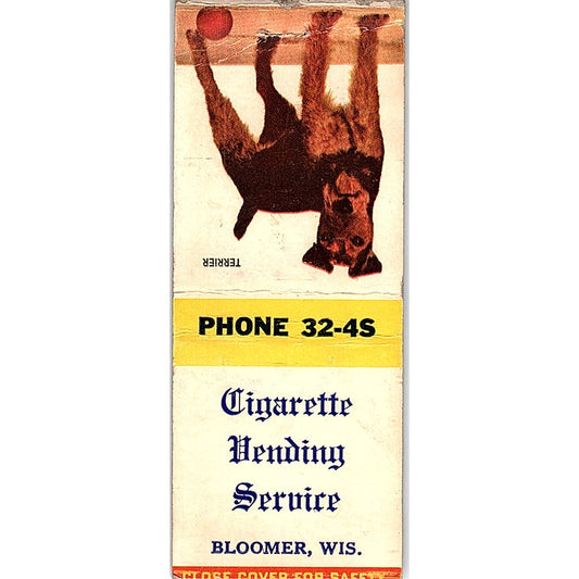Cigarette Vending Service Bloomer WI Terrier Vintage Matchbook Cover SC7-Y5