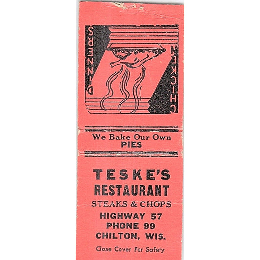 Teske's Restaurant Chilton WI Vintage Matchbook Cover SF3-Y1