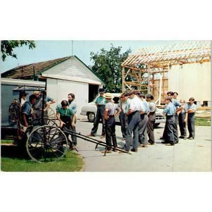 Amish Men at a Barn Raising Pennsylvania Dutch Country Postcard PD7