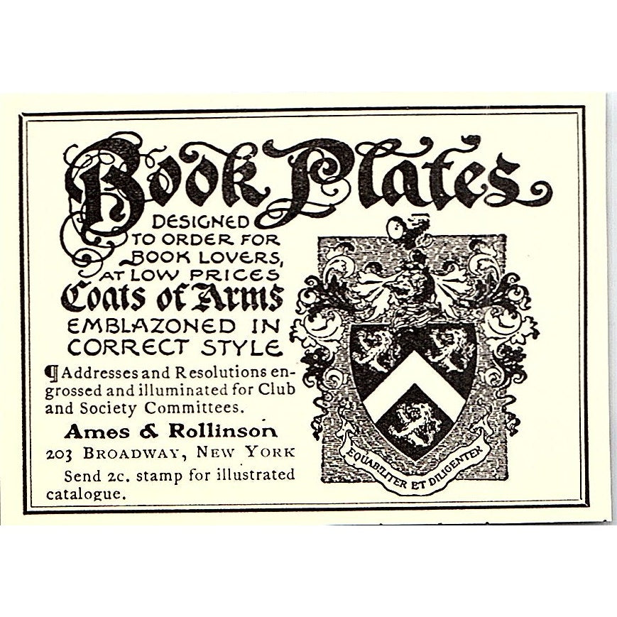 Book Plates Ames & Rollinson Broadway New York - 1904 Ad AF5-6