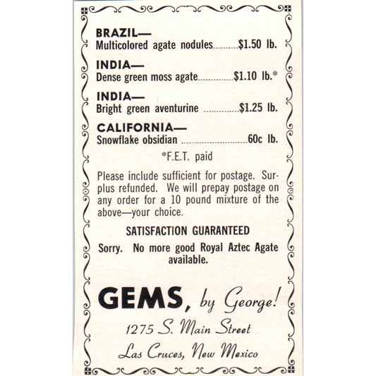 Gems By George Las Cruces New Mexico 1964 Magazine Ad AB6-M2