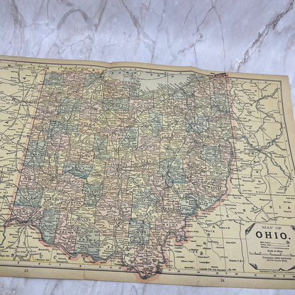 1899 Map of Ohio Fold Out Original Tinted Map Engraving FL6-8