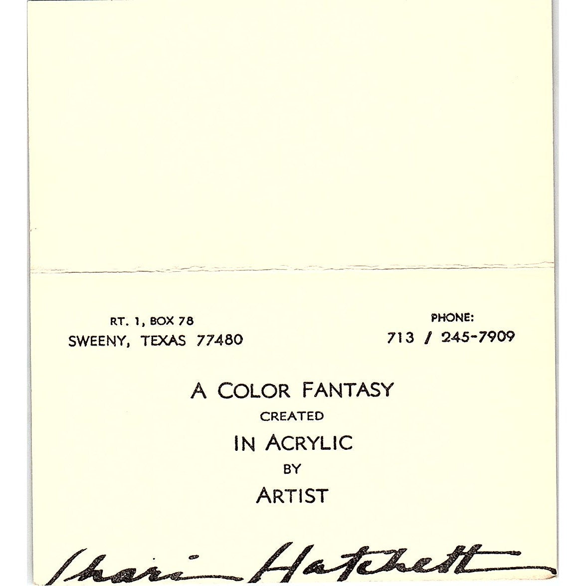Shari Hatchett Acrylic Artist Sweeny Texas Vintage Business Card SE3-B11