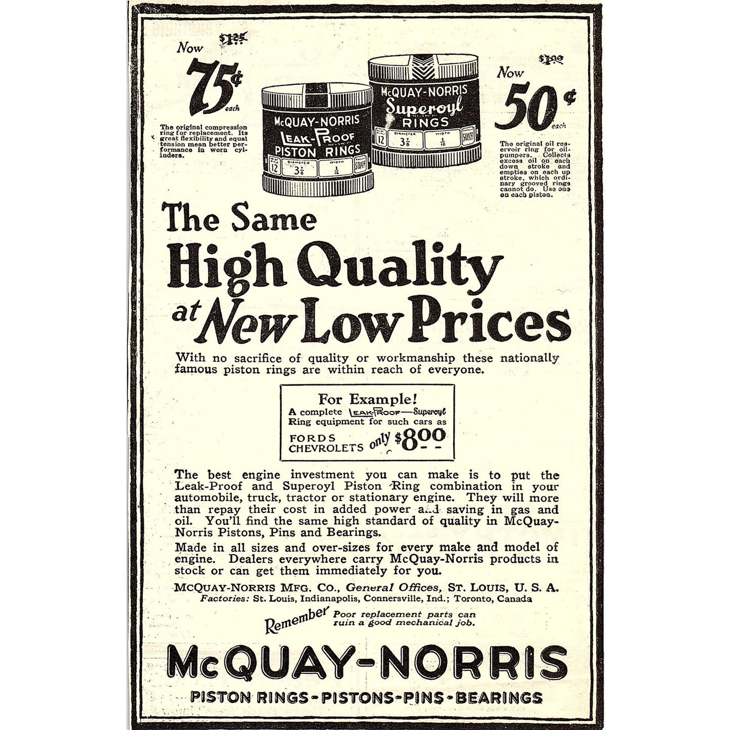 McQuay-Norris Piston Rings St. Louis MO 1924 Ad AG3-4