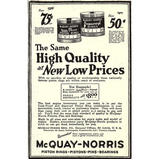 McQuay-Norris Piston Rings St. Louis MO 1924 Ad AG3-4