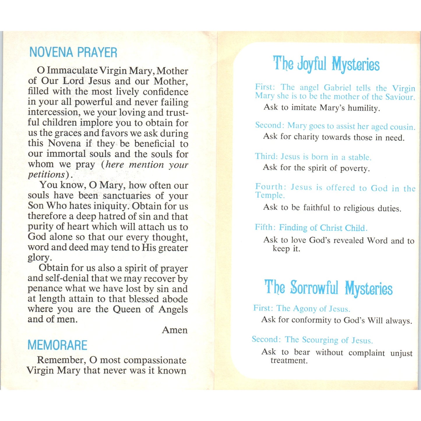 Novena Prayers and Rosary Atonement Friars Garrison NY Vintage Leaflet TH2-PC2
