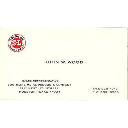 John W. Wood Southline Drums & Pails Houston Vintage Business Card SC9-B12